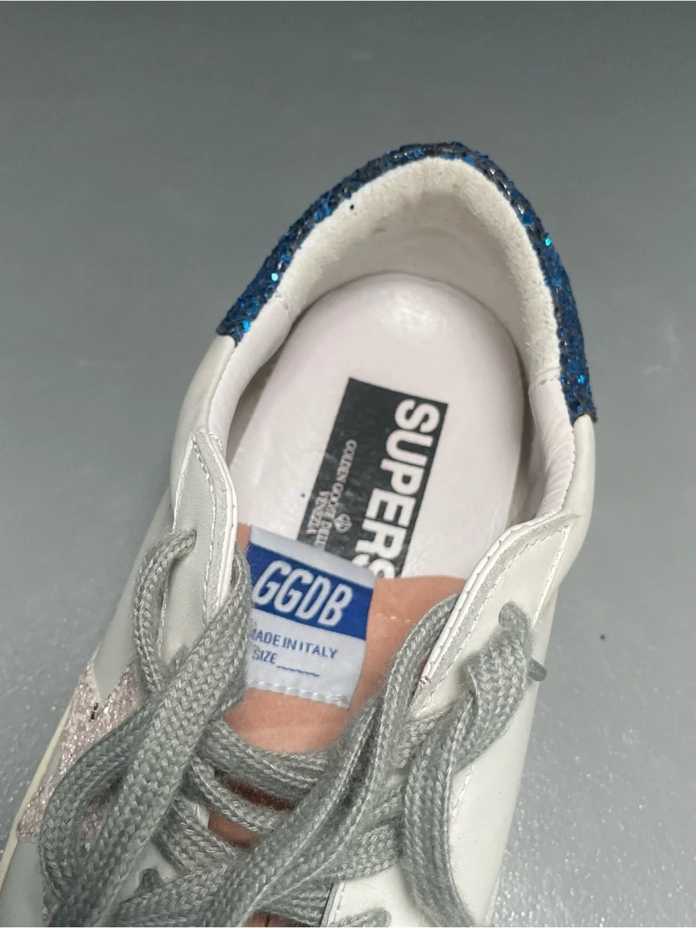 Golden Goose White Sneakers with Pink Star and Blue Glitter Heel Size 38 - Picture 6 of 8